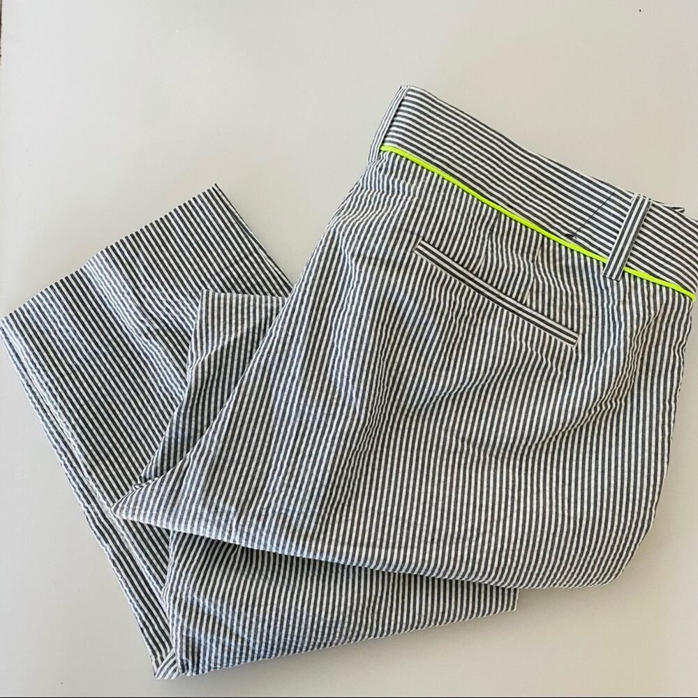 J CREW Blue White Seersucker Striped Cropped Slim Straight Leg Pants Trousers 8